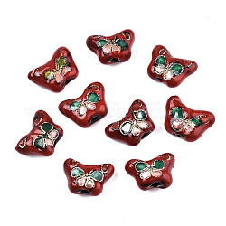 Handmade Cloisonne Perlen, Schmetterling, rot, 15x11 mm, Bohrung: ca. 1 mm