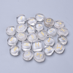 Cabochons en cristal de quartz naturel, carré avec runes / futhark / futhorc, 20~22x18~20x8~9mm, 25 pièces / kit