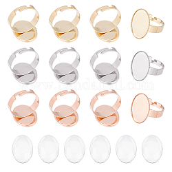 Unicraftale 3 colori fai da te cupola ovale vuota kit per la creazione di anelli regolabile 12 pezzi impostazioni per anelli in acciaio inossidabile con 15 cabochon in vetro cabochon ovali in vetro trasparente per la creazione di anelli vassoio da 18.5x13.5 mm