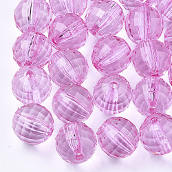 Faceted Round Transparent Clear Acrylic Beads for Chunky Jewelry Making, Magenta, about 22mm in diameter, hole: 3mm