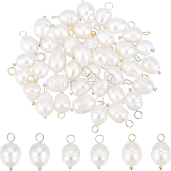 Benecreat 42 pz 3 stili pendenti di perle d'acqua dolce coltivate naturali, con accessori di ottone, riso, colore misto, 16~18mm, Foro: 3~3.5 mm, 14pcs / style