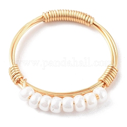 Bagues réglables en perles de rocaille en verre, avec du vrai fil de cuivre plaqué 18k or véritable, blanc, taille 7, 17mm