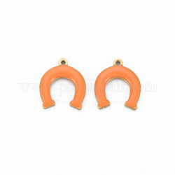 Ion Plating(IP) 316 Surgical Stainless Steel Enamel Charms, Real 14K Gold Plated, Laser Cut, Cadmium Free & Nickel Free & Lead Free, Horseshoe, Orange, 11.5x10x1.5mm, Hole: 1mm