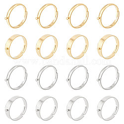Unicraftale 16 pz 4 stili regolabili 304 impostazioni dell'anello di barretta dell'acciaio inossidabile, base ad anello, oro & colore acciaio inossidabile, 3~5mm, Foro: 1.2 mm, diametro interno: formato degli stati uniti 8~8 1/4 (18.1~18.3 mm), 4pcs / style
