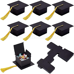 Benecreat 40pcs boîte-cadeau en papier en forme de chapeau de graduation, avec des pompon, boîtes pliantes, pour la décoration de fête de remise des diplômes, noir, 7.5x7.5x3.5 cm