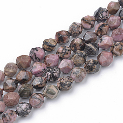 Natur Rhodonit Perlen Stränge, sternförmige runde Perlen, facettiert, 6~6.5x6 mm, Bohrung: 1 mm, ca. 58 Stk. / Strang, 15.9 Zoll