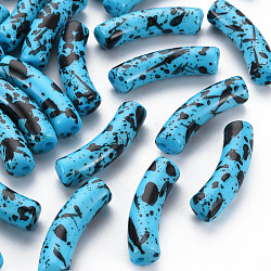 Opaque Spray Painted Acrylic Beads, Two Tone, Curved Tube, Deep Sky Blue, 32x10x8mm, Hole: 1.8mm, about 330pcs/500g