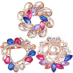 Gorgecraft 3Pcs 3 Style Colorful Dyed Quartz Flower & Heart Brooch Pins, Light Gold Alloy Lapel Pin for Backpack Clothes, Mixed Color, 41~44x39.5~44x12~15mm, 1Pc/style