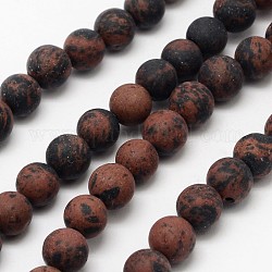 Chapelets de perles en obsidienne d'acajou naturel, mat, ronde, 10mm, Trou: 1mm, Environ 38 pcs/chapelet, 14.9 pouce