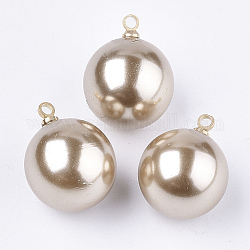 Cuentas de perlas de imitación de plástico abs ecológico, con fornituras de latón, redondo, dorado, caqui oscuro, 11.5x8mm, agujero: 1.5 mm