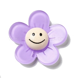 Cabochons acrilico, fiore con la faccia sorridente, lilla, 34x35x8mm