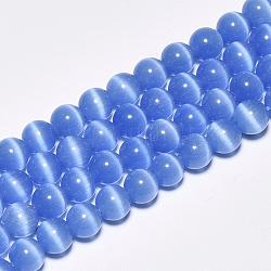 Chapelets de perles d'œil de chat, ronde, bleuet, 10mm, Trou: 1.5mm, Environ 40 pcs/chapelet, 15.5 pouce
