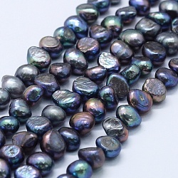 Brins de perles de culture d'eau douce naturelles, teinte, deux faces polies, bleu minuit, 7~8x7~9x5~8mm, Trou: 0.8mm, Environ 45 pcs/chapelet, 13.19 pouce ~ 13.39 pouces (33.5~34 cm)