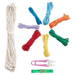 Kit de tapisserie au crochet à tricoter arc-en-ciel, 8 cordon de couleurs, avec ciseaux, règle, couleur mixte, 9.5x2.7x0.5 cm
