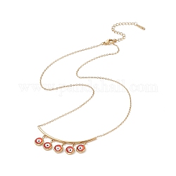 316 Stainless Steel Cable Chain Pendants Necklace with Chain Extender & Lobster Claw Clasp, Bib Necklaces, Flat Round with Evil Eye Tassel Pendant Necklace for Women, Golden, Crimson, 17-3/4 inch(45cm)