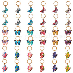 Perles de dreadlocks en alliage d'émail, clips de décoration de pendentifs de cheveux de tressage, avec des anneaux de saut en alliage, papillon, couleur mixte, 28~38mm, 3 style, 12 pièces / style, 36 pcs / boîte