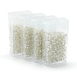 Perles de verre mgb matsuno, Perles de rocaille japonais, 8/0 argent perles de verre doublé rocailles de trous ronds de semences, clair, 3x2.3~2.5mm, trou: 1mm, environ 250pcs / box, Poids net: environ 10g / boîte