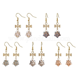 Boucles d'oreilles pendantes étoile de verre, boucles d'oreilles pendantes à nœud papillon en acier inoxydable doré 304, couleur mixte, 48x12.5mm