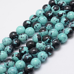 Chapelets de perles en jade blanc d'océan naturel, teinte, ronde, cyan, 8mm, Trou: 1mm, Environ 47~48 pcs/chapelet, 15.75 pouce (40 cm)