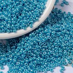 MIYUKI Round Rocailles Beads, Japanese Seed Beads, (RR433) Opaque Turquoise Blue Luster, 8/0, 3mm, Hole: 1mm, about 422~455pcs/10g