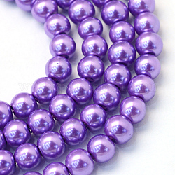 Chapelets de perle en verre peint de cuisson, nacré, ronde, support violet, 3~4mm, Trou: 0.5mm, Environ 195 pcs/chapelet, 23.6 pouce