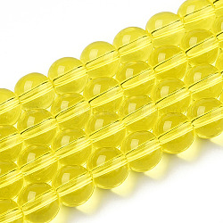 Transparent Glass Beads Strands, Round, Yellow, 8~8.5mm, Hole: 1.5mm, about 51~53pcs/strand, 14.96 inch~15.55 inch(38~39.7cm)