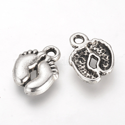 Tibetan Style Alloy Charms, Cadmium Free & Lead Free & Nickel Free, Baby Feet, Antique Silver, 14x10x2mm, Hole: 2mm