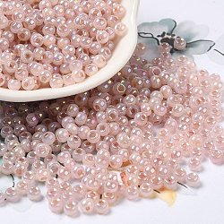 Perles de rocaille en verre, Ceylan, trou rond, ronde, rose brumeuse, 4x3mm, Trou: 1.2mm, 7650 pcs / livre