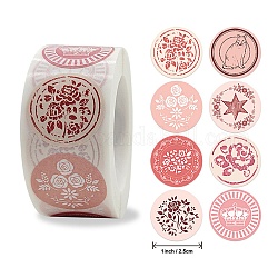 Pegatinas autoadhesivas de papel, Etiquetas adhesivas en rollo de colores, etiqueta de regalo pegatinas, patrón de flores, 2.5x0.1 cm, 500 pieza / rollo