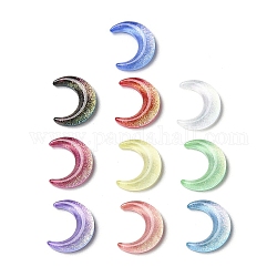 Cabochons en verre k9, avec de la poudre de paillettes, lune, couleur mixte, 11x9x2.5mm
