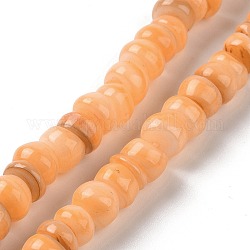 Fili di perline di conchiglie d'acqua dolce coltivate naturali, tinto, rondelle, arancione, 6.5~7.5x2~6.5mm, Foro: 1 mm, circa 85pcs/filo, 14.88 pollice (37.8 cm)
