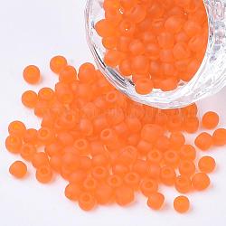 12/0 seme di vetro rotondo smerigliato, arancione, misura:circa2mm di diametro, foro:1mm, circa 3304pcs/50g