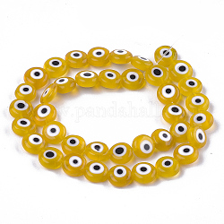 Chapelets de perles vernissées manuelles, plat rond, verge d'or, 9.5x3.5mm, Trou: 1.2mm, Environ 38 pcs/chapelet, 14.1 pouce ~ 14.5 pouces