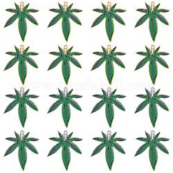 SUPERFINDINGS 16Pcs 2 Colors Alloy Enamel Pendants, Pot Leaf/Hemp Leaf Shape, Green, Antique Silver & Antique Golden, 39x33.5x2.5mm, Hole: 1.8mm, 8pcs/color