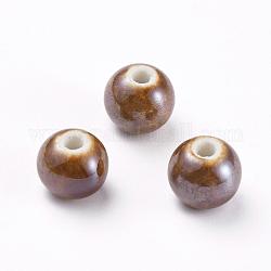 Handmade Porcelain Beads, Pearlized, Round, Camel, 14mm, Hole: 2.5~4mm