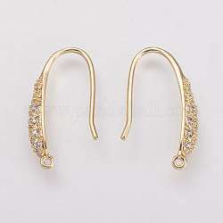 Brass Micro Pave Cubic Zirconia Earring Hooks, with Horizontal Loop, Real 18K Gold Plated, 19.5x3x9mm, Hole: 1mm, 18 Gauge, Pin: 1mm