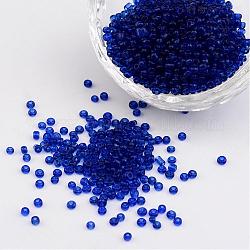 12/0 perline di vetro, trasparente, tondo, blu, 2mm, Foro: 1 mm, circa 3100pcs/50g