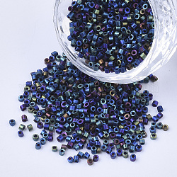 GlasZylinderförmigperlen galvanisieren, Perlen, matt, Metallic-Farben, Rundloch, Farbig, 1.5~2x1~2 mm, Bohrung: 0.8 mm, ca. 8000 Stk. / Beutel, ca. 85~95 g / Beutel