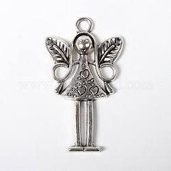 Tibetan Style Alloy Pendants, Fairy, Antique Silver, Lead Free and Cadmium Free, 58x34x5mm, Hole: 4mm