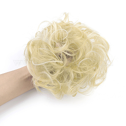 人工毛髪の延長  女性のお団子のためのヘアピース  ヘアドーナツアップポニーテール  耐熱高温繊維  ライトゴールデンロッドイエロー  15cm