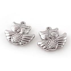 201 Stainless Steel Pendants, Owl, Stainless Steel Color, 14.5x16.5x4mm, Hole: 1.5mm
