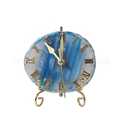 樹脂時計飾り  内側に瑪瑙のスライスと金属製のホルダー付き  デスクホーム風水装飾用  ディープスカイブルー  100~120mm