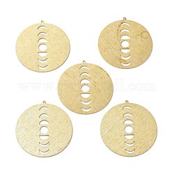 Brass Pendants, DIY Accessories, for Bracelets, Earrings, Necklaces, Flat Round with Moon, Hollow, Raw(Unplated), 42x40x0.6mm, Hole: 1.2mm