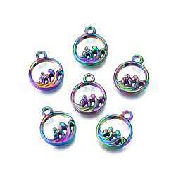 Ciondoli in lega color arcobaleno,  cadmio& piombo libero, anello con spray, 14x11x3mm, Foro: 1.5 mm