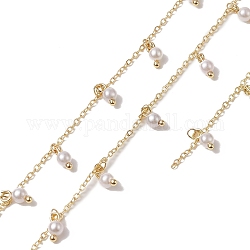 Catene portacavi in ottone placcate, con ciondoli di perle di plastica, senza saldatura, con carta di credito, oro, 8.5~9x4mm