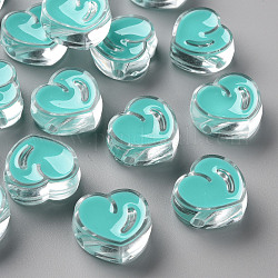 Perles acryliques émail transparent, cœur, turquoise foncé, 20x21.5x9mm, Trou: 3.5mm