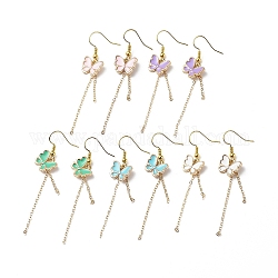 Серьги-подвески в виде бабочки из сплава эмали с кисточкой, золотые латунные длинные серьги для женщин, разноцветные, 62~64 мм, штифты : 0.5 мм
