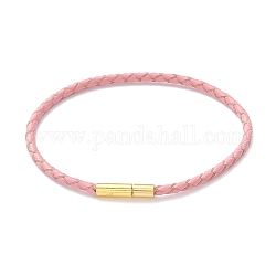 Плетеный кожаный браслет для женщин, золотые, розовые, 7-5/8 дюйм (19.3 см)