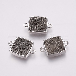 Druzy Resin Links connectors, with Brass Findings, Square, Gray, 14x19x4mm, Hole: 1.5mm