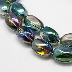Full Rainbow Plated Crystal Glass Oval Beads Strands, Light Sea Green, 21x13mm, Hole: 1mm